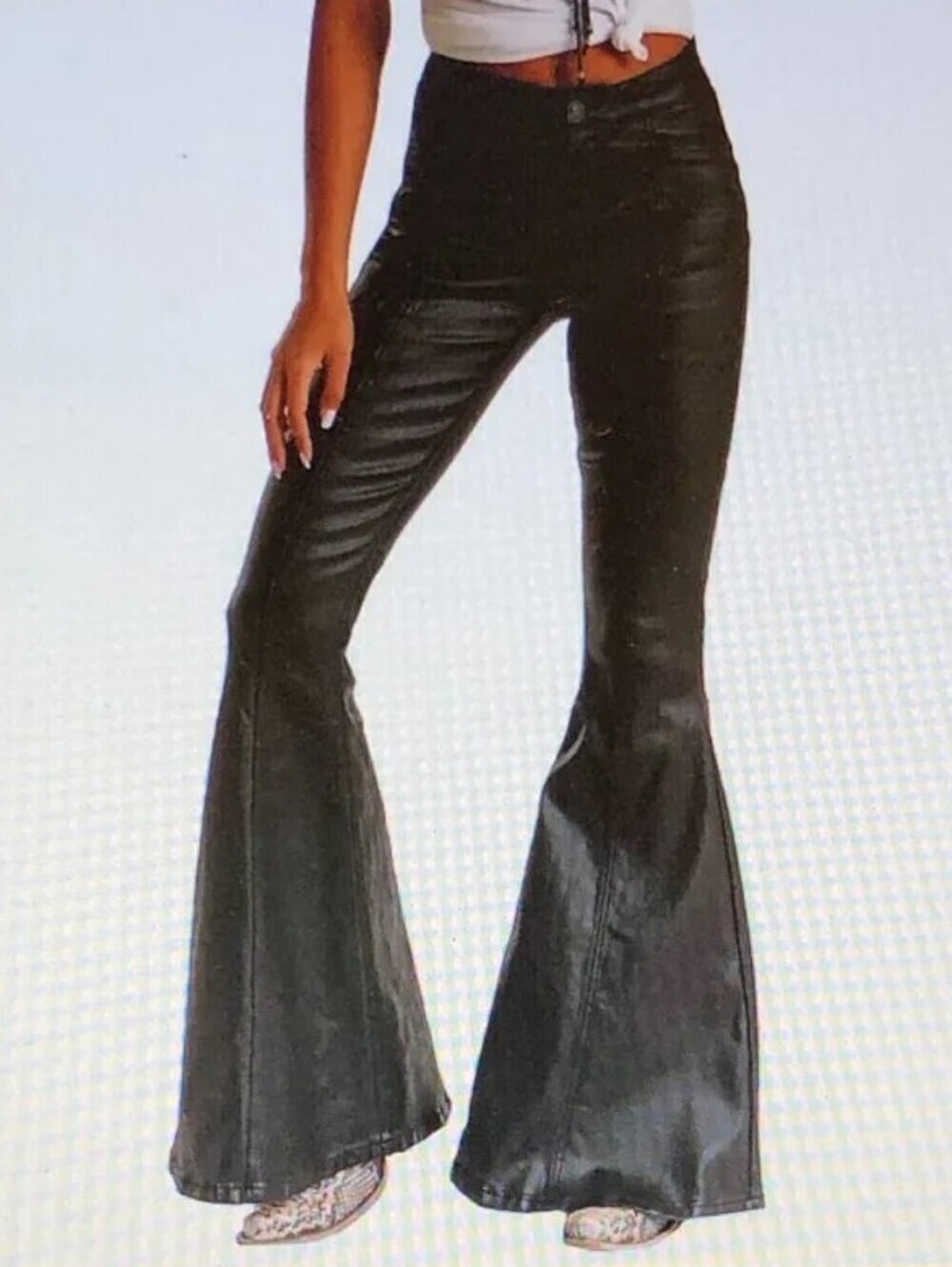 Rock & Roll Denim Faux Leather Black Wide Leg Flare Jeans Size 29